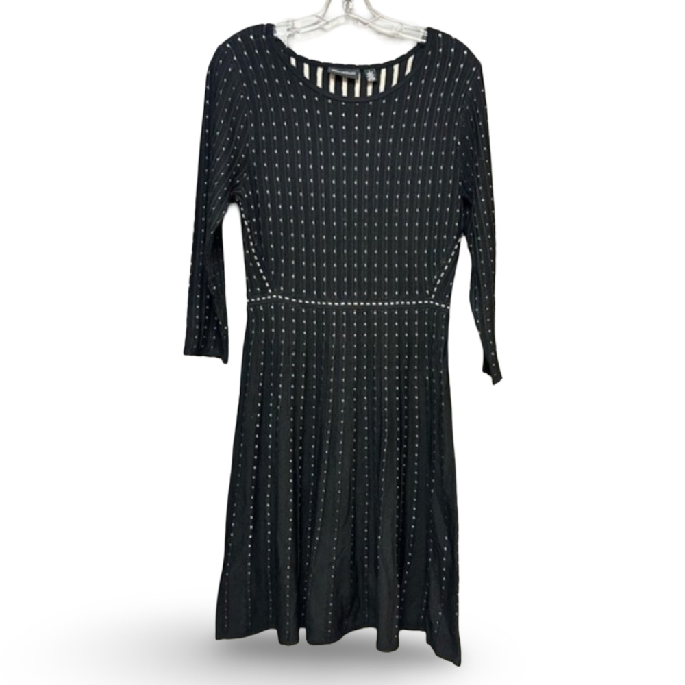 Nina Leonard Black Fit Flare Dress Womens Small Long Sleeve Skater Casual Knee